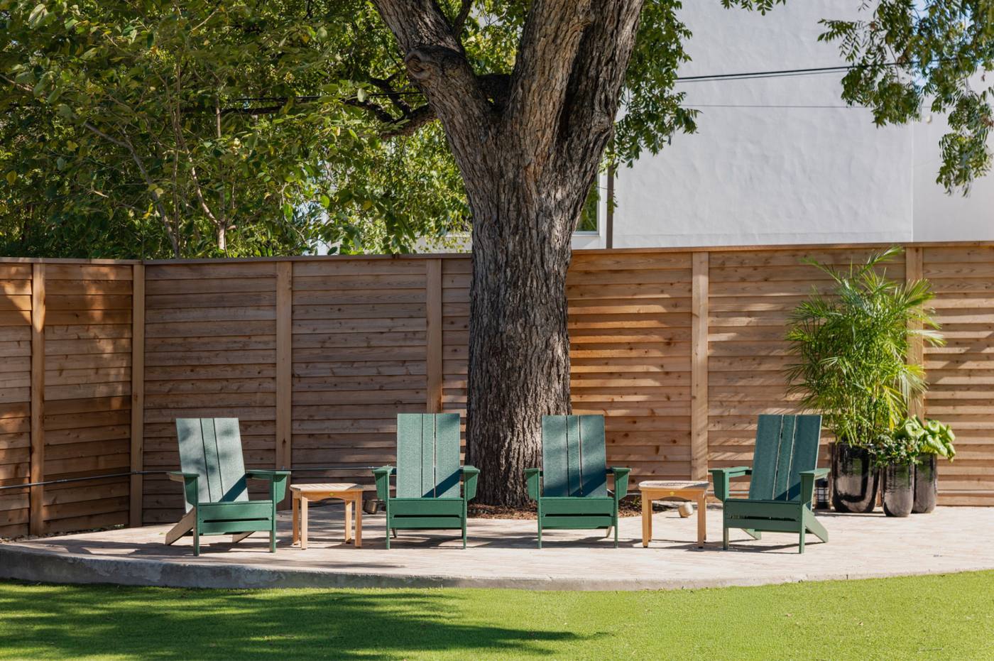 Shade umbrellas over the lawn seating